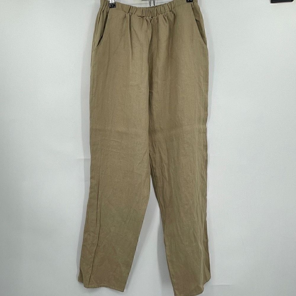 Cachaca Tan High Waist Pull On Linen Trouser Pants Size Large